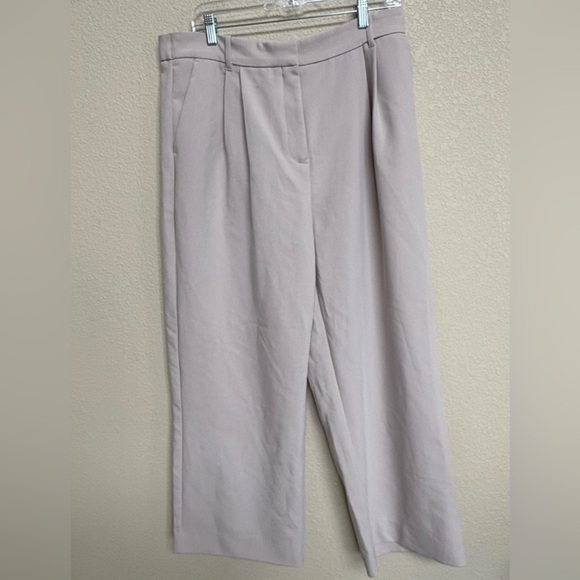 Abercrombie Sloane Tailored Wide Leg Pants 16 Short Light Beige Office High Rise - Picture 4 of 11